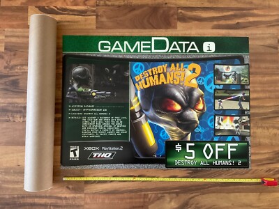 DESTROY ALL HUMANS Video Game Store Display Banner 26x36'' XBOX PS2 Promo Sign