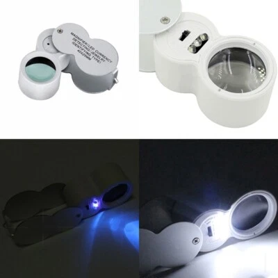 LED Einschlag Lupe Juwelier Taschenlupe Präzisionslupe Uhrmacher Schmuck UV 40x
