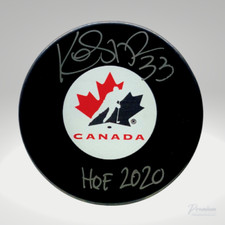 KIM ST-PIERRE Team Canada Autographed Puck with HOF 2020 inscription