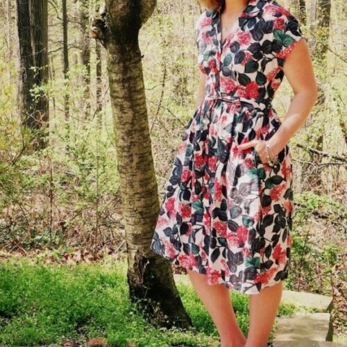 Boden Seatown Cotton & Linen Floral Shirt Midi Dress Size 14 - Picture 3 of 14