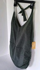 NEW XL Kona Sol Wrap Waist Tie Back Halter One Piece V-Plunge Heathered Swimsuit
