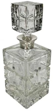Antique Mappin Webb Edwardian Cut Crystal Silver Collar Liquor Decanter Stopper