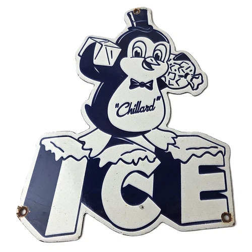 Vintage Chillard Ice Sign - Ice Cubes Chilly Willy Gas Service Porcelain Sign