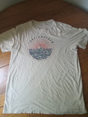 Travis Mathew T-Shirt Mens Large Cream Sunset Print Golf Dad