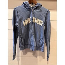 Abercrombie Fitch Womens Blue Full Zip Hoodie Applique Logo Sweatshirt Large