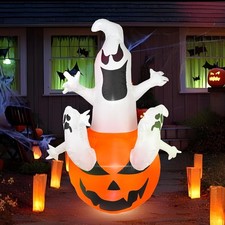 6FT Halloween Inflatable Pumpkin Ghost Outdoor Decoration, Lighted Blow up Yard