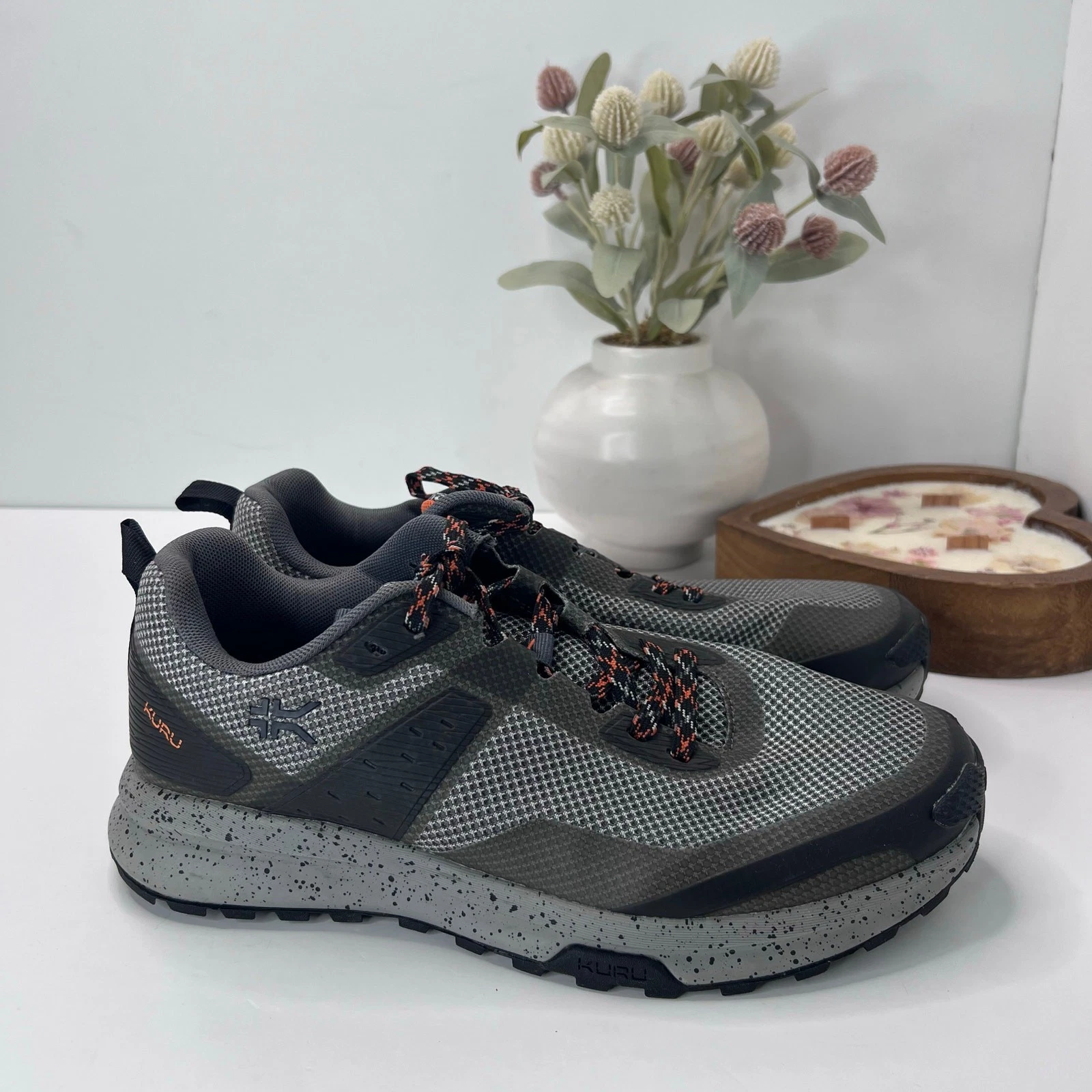 Kuru Atom Trail Support Comfort Sneaker Lead Gray/Orange Spice Men 9 M Tried On