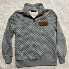 Doe & Rae Sweater, Quilted Pullover Sweatshirt Gray Brown Snap Front Women’s S