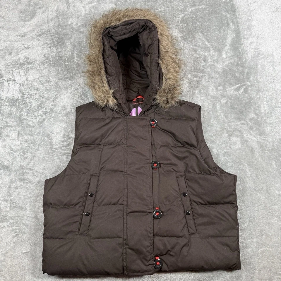 Chaleco Gap Puffer Juvenil XL Marrón Plumón Extraíble Imitación Piel Cremallera Completa A Presión Foto 3 de 4