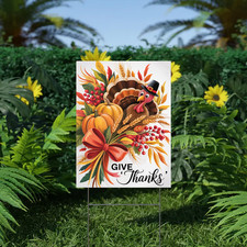 Give Thanks Turkey Yard Sign Fall Harvest Outdoor Thanksgiving Decor