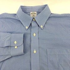 Brooks Brothers 1818 Regent Dress Shirt Mens 17-4/5 Blue Gingham Non-Iron Cotton