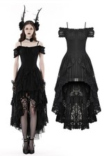 DARK IN LOVE Women Black Punk Gothic Elegant Lady Lace Dovetail Party Dress