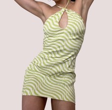 ZARA SPRING HALTER NECK DRESS Lime Green Party Cocktail Summer Medium