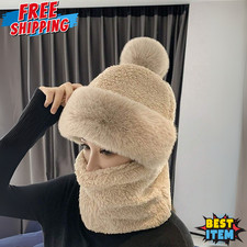 Warm Knit Beanie Outdoor Ski Plush Winter Beanie With Thickened Neck Gaiter Mask