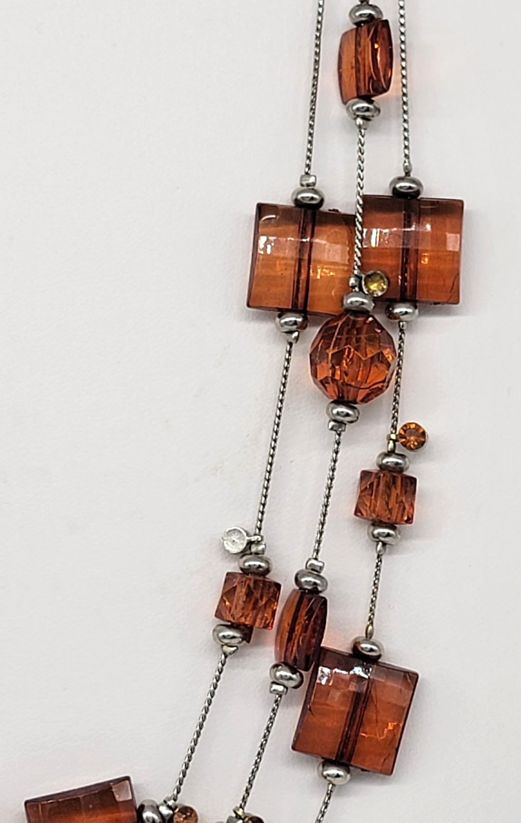 Amber Brown Acrylic Beaded Statement Necklace Lay… - image 14