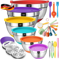 Edelstahl RüHrschüSsel Set 6-Tlg. Mit Deckel Silikonboden & Reiben FüR Backen