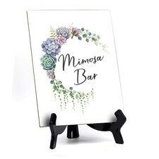 Letrero de mesa de bar Mimosa con caballete, diseño floral de media luna (6" x 8")