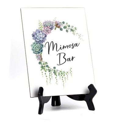 Mimosa Bar Table Sign with Easel, Floral Crescent Design (6'' x 8'')