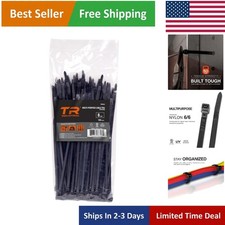 100 Pack UV Resistant Black Cable Ties, 8 Inches - Heavy-Duty Nylon Strength