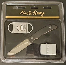 Schrade Uncle Henry 1183270 Folding Knife, Cigar Cutter & Lighter Gift Set – New