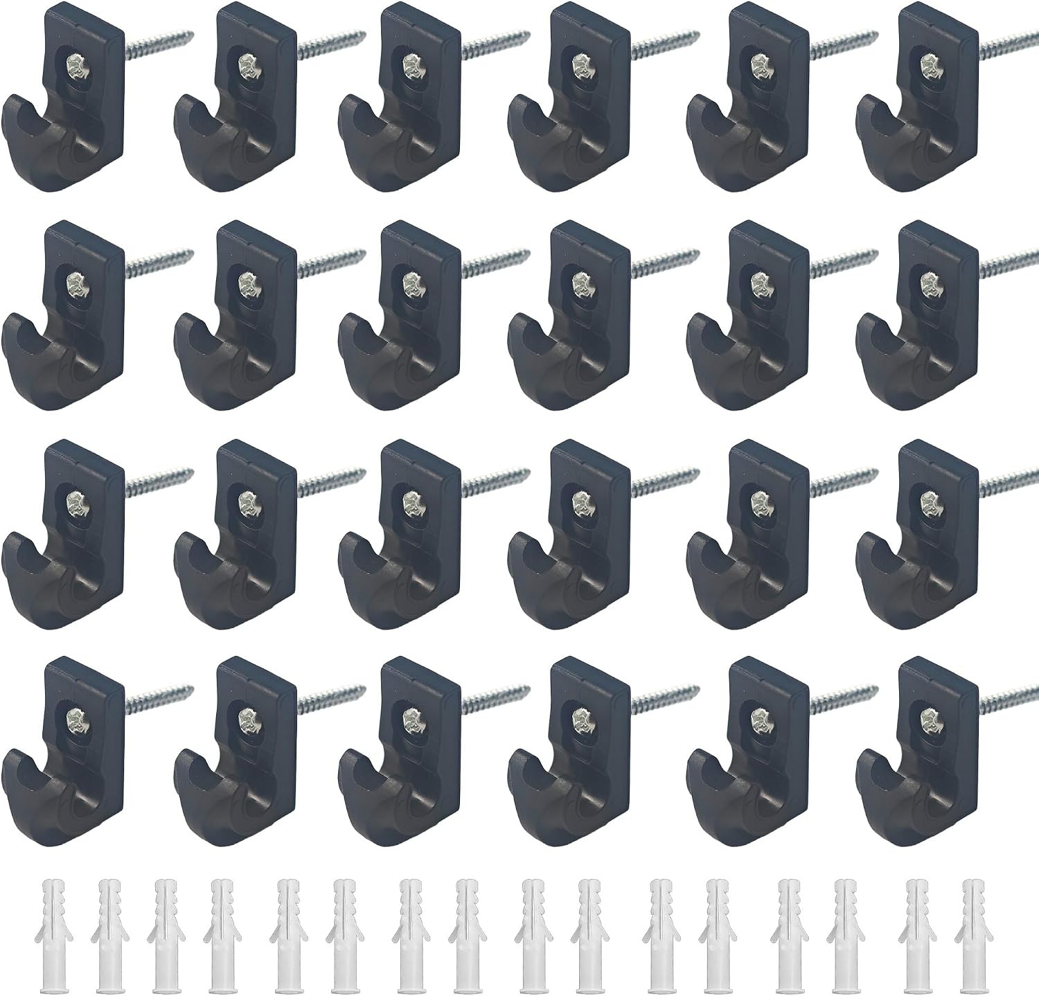 24-Pcs Black Wire Shelf Down Wall Clips Closet Shelves Loop Brackets Screws