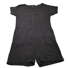 Eileen Fisher Romper Womens Medium Black Gauze Cotton Short Sleeve Zip Back