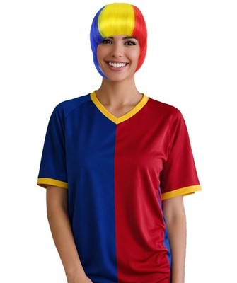 HPO Adult Short Straight Romania Flag Wig, Tricolor Fringe Style, Sports Events