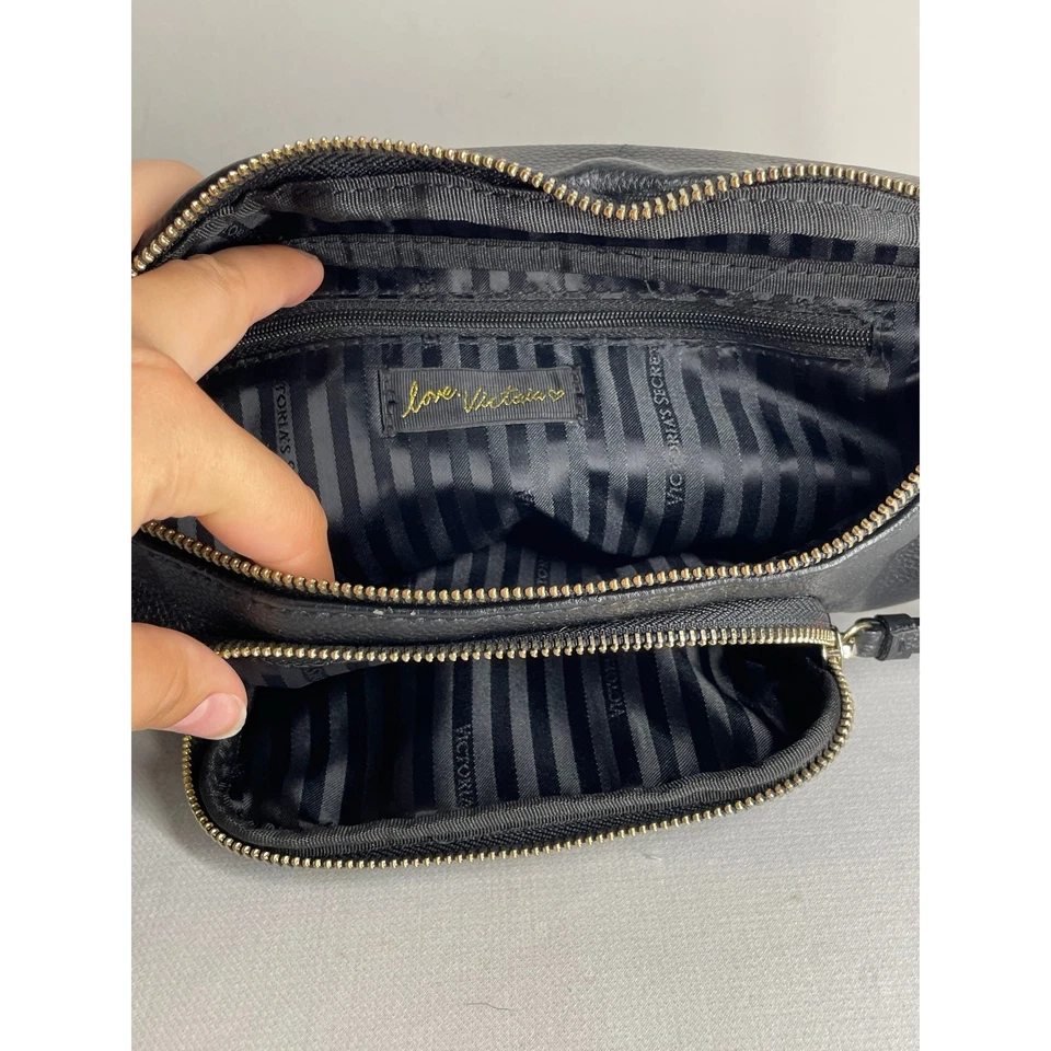 Victoria's Secret Black Faux Leather Belt Bag Fanny Pack Adjustable Studs  - Image 3 of 4