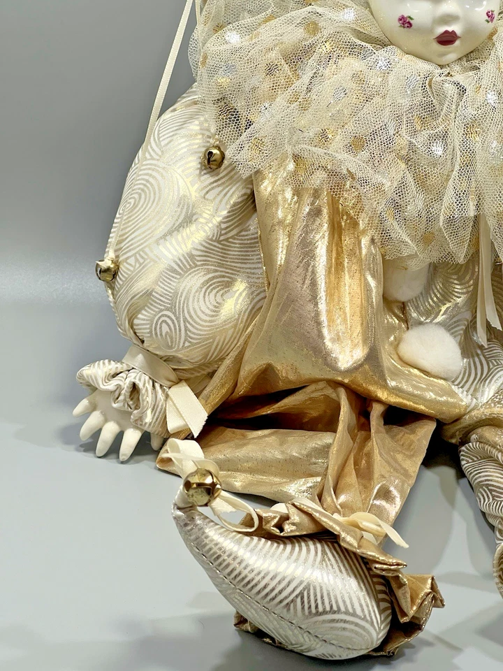 VTG Jester Clown Doll  Painted Porcelain Face And Hands Harlequin Mardi Gra 22" - Image 3 of 4