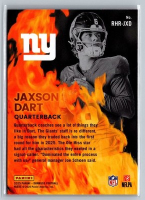 2025 Donruss Football Jaxson Dart Red Hot Rookies #RHR-JXD Giants