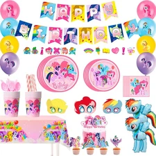 134 Pcs My Little Pony Party Supplies Little Pony Party Decoration Balloon Plate