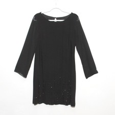 Xscape Beaded bottom Sheer Sleeve Black Sheath Dress Size 12