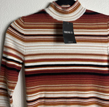Forever 21 Striped Ribbed Knit Turtleneck Sweater Dress Size Small NWT