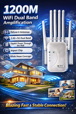 WiFi Booster Extender 1200Mbps Dual Antennas Ethernet Port Signal Amplifier