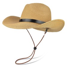 Adjustable Straw Cowboy Hat for Men Women, Western Cowgirl Hat Large Shapeabl...