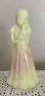 Fenton  Burmese  Glass   Girl  DOLL. Holding A Teddy Bear.  **Uranium Glowing***