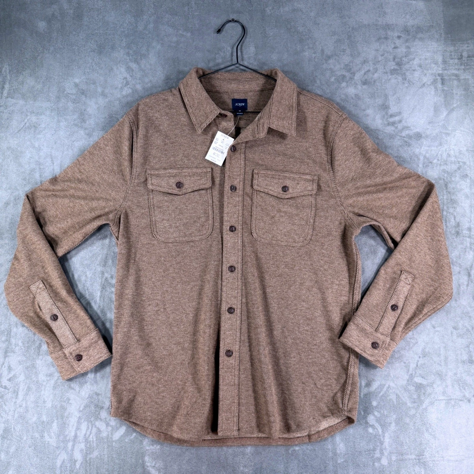 $120 NEW J.Crew Mens Medium Brown Diagonal Twill Button Down Shirt Medium Jacket image 2