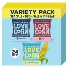 LOVE CORN Variety Pack Sea Salt, BBQ, Salt & Vinegar - (24 x 20g) High Fibre ...