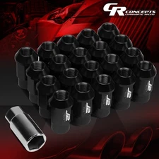J2 M12X1.5 7075 ALUMINUM 24MM OD/44MM 20PC OPEN END LUG NUT SET W/ADAPTER BLACK
