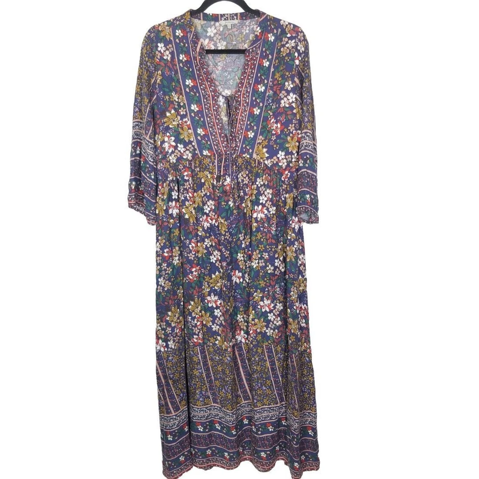 Maxi Vestido JODIFL Mujer M Azul Estampado Floral Mangas 3/4 Cottagecore Boho Foto 2 de 4