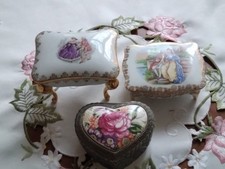 3 BOXES INCLUDING 2 FRAGONARD LIMOGES PORCELAIN + 1 HEART BOX: PERFECT CONDITION.