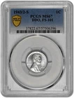 1943/2 S 1C Lincoln Steel Wheat Cent PCGS Graded MS 67 DDO FS-101