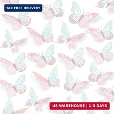 3D Butterfly Wall Decor 48 Pcs Laser Pink Butterfly Decorations