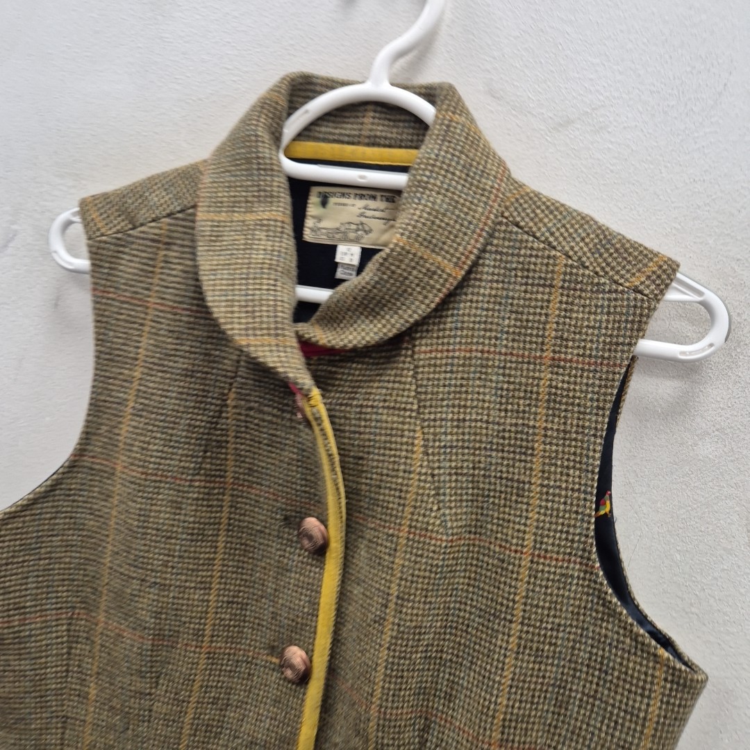 Joules Edina Green Check Wool Tweed Country Races Day Gilet Vest Size Uk 12