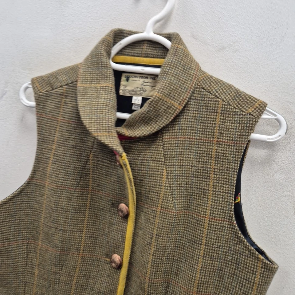 Joules Edina Green Check Wool Tweed Country Races Day Gilet Vest Size Uk 12 - Image 2 of 4