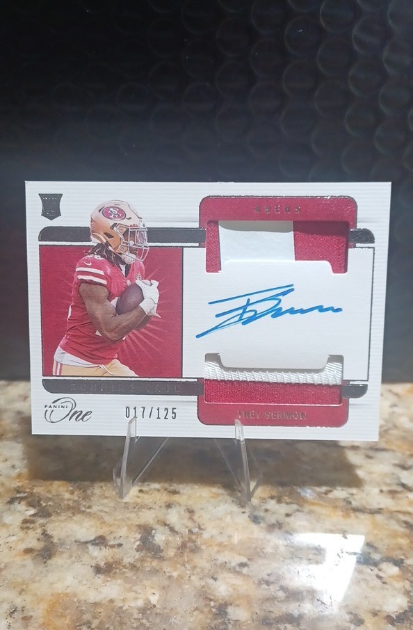 2021 Panini One - Rookie Dual Patch Autograph Trey Sermon #46 /125 (AU, MEM, RC)