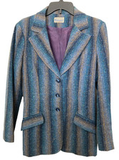 John Meyer Women's Blazer Jacket Turquoise Blue Orange Striped Tweed Vintage 12