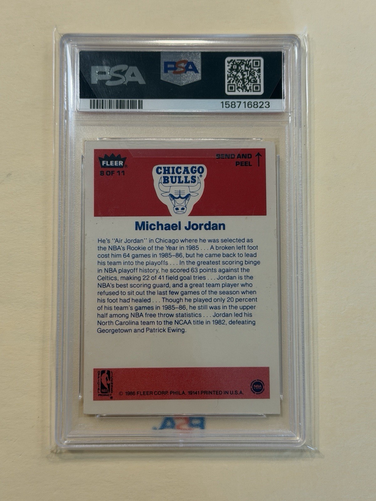 Michael Jordan 1986 Fleer Sticker - Rookie - PSA 4 view 2