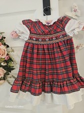 Polly Flinders Hand Smocked Dress T2 Vtg Little Girls 17" Long