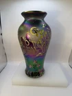 Fenton Cowboy Ghost Rider Iridized Art Glass Vase Hand-Painted by S. Waters VG